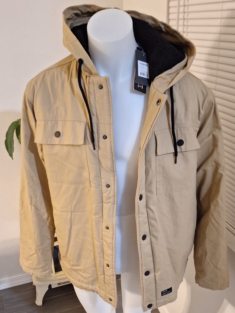 Hurley Tan Hooded Field Jacket with Black Trim